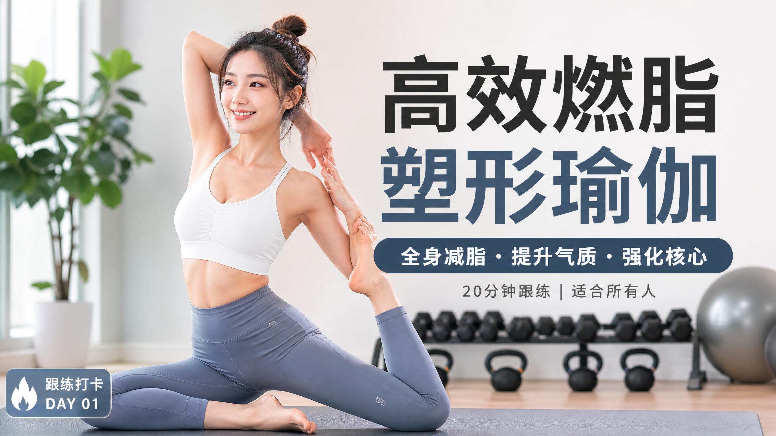 国产自拍 【健身视频教程】高效燃脂塑形瑜伽，20分钟跟练视频演示，全身减脂提升气质
